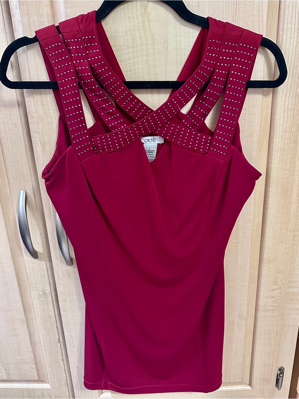 Red Fuchsia Studded Multi-Strap Tank Top Blouse